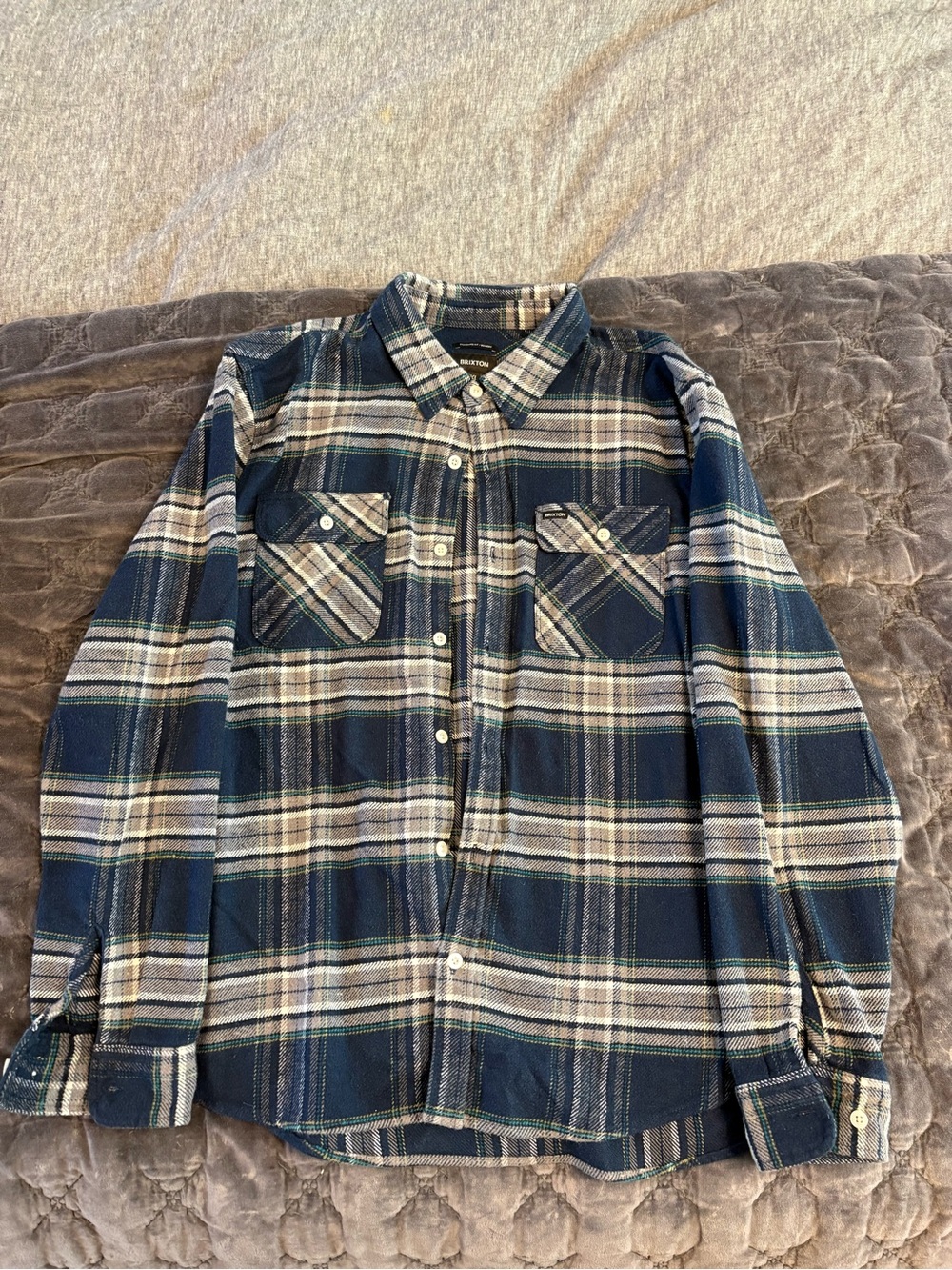 Brixton Blue Plaid Button-Down Shirt with White & Green Accents